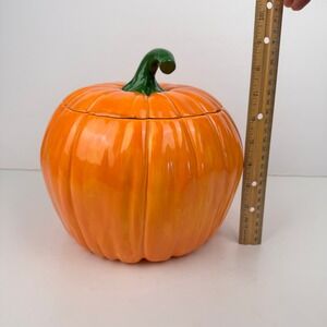 Vtg 1979 Scioto Molds Ceramic Orange Pumpkin w Lid Cookie Candy Jar Glazed READ